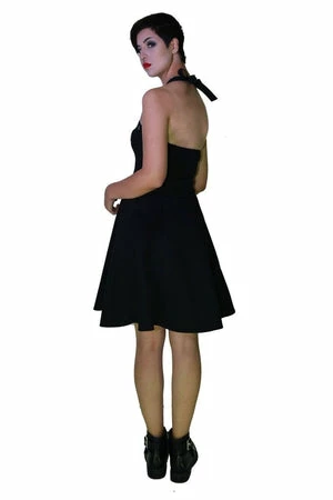 Dr Faust Silver Eyelets Halterneck Black Midi Dress - Simone - Image 2