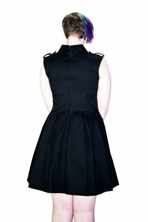 Dr Faust Silver Moon Buttons Black Midi Dress - Vanda - Image 2