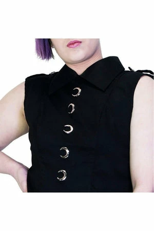 Dr Faust Silver Moon Buttons Black Midi Dress - Vanda - Image 3