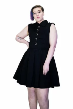 Dr Faust Silver Moon Buttons Black Midi Dress - Vanda