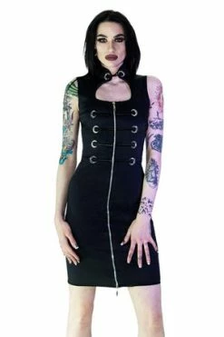 Dr Faust Silver Moon Crescent Black Mini Dress - Robbie