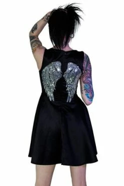 Dr Faust Silver Sequin Wings Black Silk Mini Dress - Hope