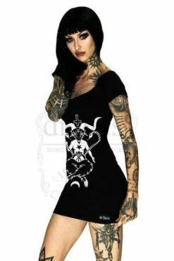 Dr Faust Sitting Baphomet Black Mini Dress - Monserrat