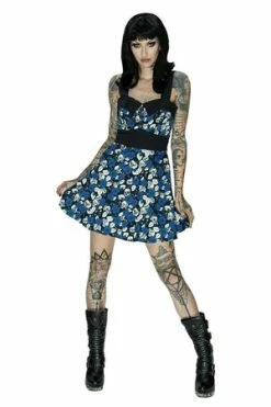 Dr Faust Skulls And Blue Roses Mini Dress - Victoria