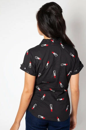 Voodoo Vixen Skylar Lipstick Embroidery Shirt - Image 2