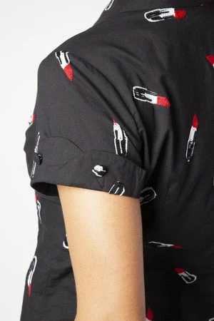 Voodoo Vixen Skylar Lipstick Embroidery Shirt - Image 3