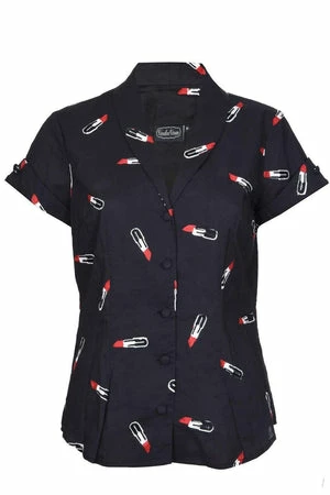 Voodoo Vixen Skylar Lipstick Embroidery Shirt - Image 4