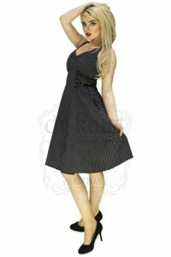 Dr Faust Slimming Pinstripe Black & White Midi Dress - Gianna
