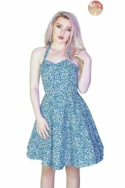 Dr Faust Small White Flowers Blue Mini Dress - Ivana