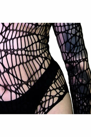 Dr Faust Spider Web Fish Net Black Sheer Bodysuit - Idania - Image 3