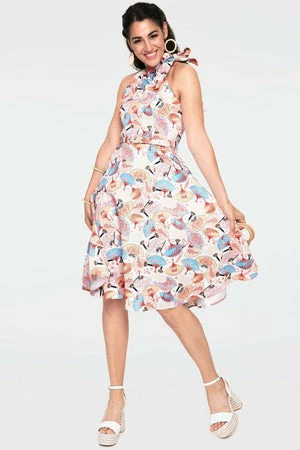 Voodoo Vixen Tabby High Neck Fan Print Summer Dress - Image 4