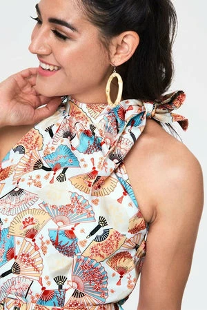 Voodoo Vixen Tabby High Neck Fan Print Summer Dress - Image 5