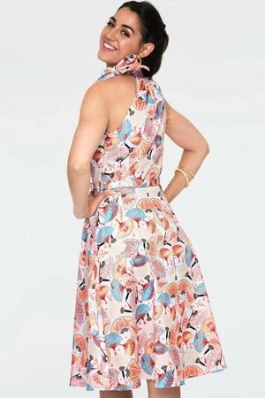 Voodoo Vixen Tabby High Neck Fan Print Summer Dress - Image 2