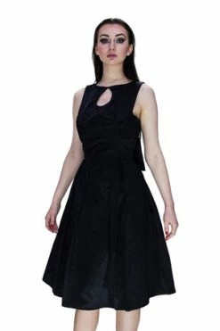 Dr Faust Tear Drop Black Raw Silk Midi Dress - Valentina