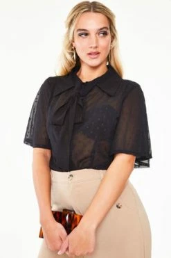 Voodoo Vixen Pussy Bow Top With Flutter Sleeves