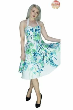 Dr Faust Turquoise Flowers White Midi Dress - Ophelia