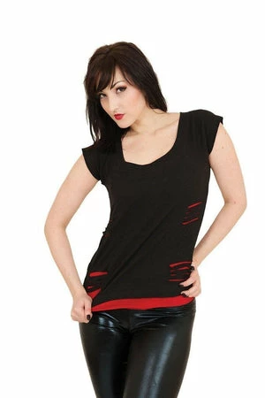 Spiral Urban Fashion - 2In1 Red Ripped Top Black - Image 2