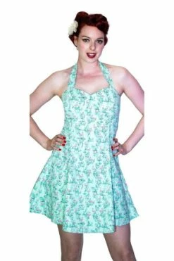 Dr Faust Vintage Petite Pink Flamingo Light Blue Mini Dress - Liana