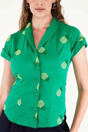 Voodoo Vixen Violet Pineapple Embroidery Shirt - Image 4