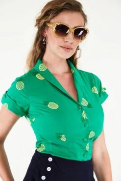 Voodoo Vixen Violet Pineapple Embroidery Shirt