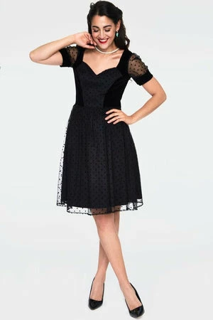 Voodoo Vixen Vonda Velvet Polka Dot Burnout Flared Dress - Image 3