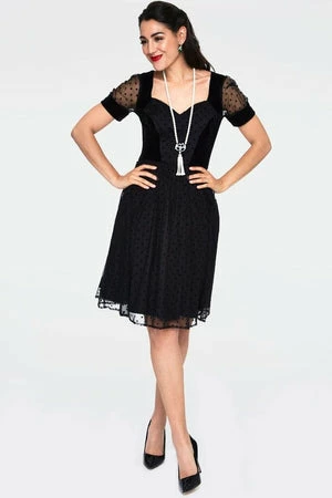 Voodoo Vixen Vonda Velvet Polka Dot Burnout Flared Dress - Image 4