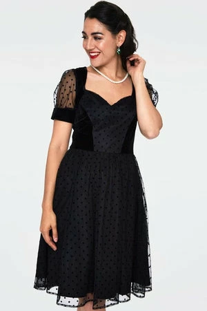 Voodoo Vixen Vonda Velvet Polka Dot Burnout Flared Dress