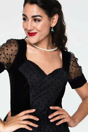 Voodoo Vixen Vonda Velvet Polka Dot Burnout Flared Dress - Image 5