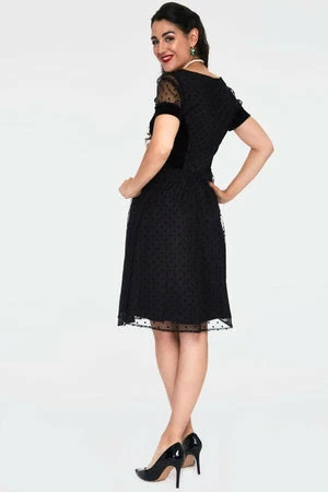 Voodoo Vixen Vonda Velvet Polka Dot Burnout Flared Dress - Image 2