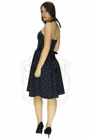 Dr Faust White Anchors Nautical Navy Midi Dress - Gabriella - Image 2