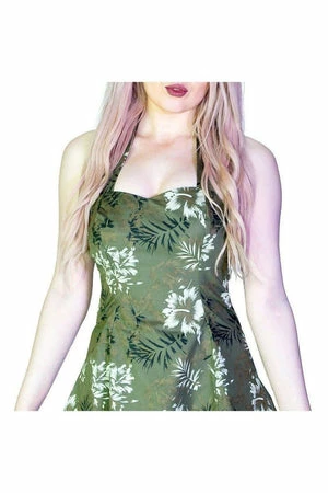 Dr Faust White And Bronze Flowers Green Retro Midi Dress - Laurie - Image 3