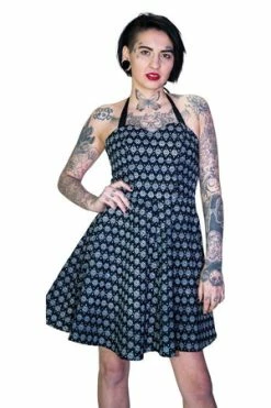Dr Faust White Evil Cats Black Mini Dress - Katz