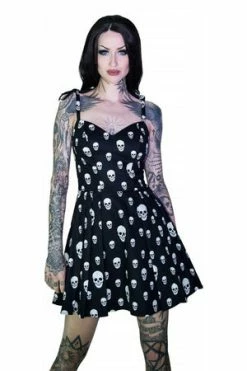 Dr Faust Skulls And Red Roses Mini Dress - Ember