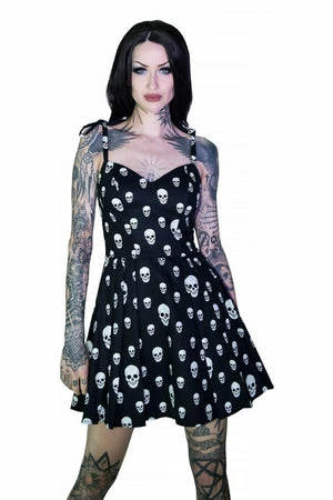 Dr Faust Skulls And Red Roses Mini Dress - Ember