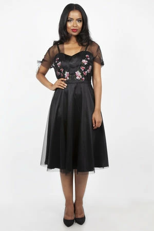 Voodoo Vixen Zoe Black Dress With Floral Emboidery - Image 3
